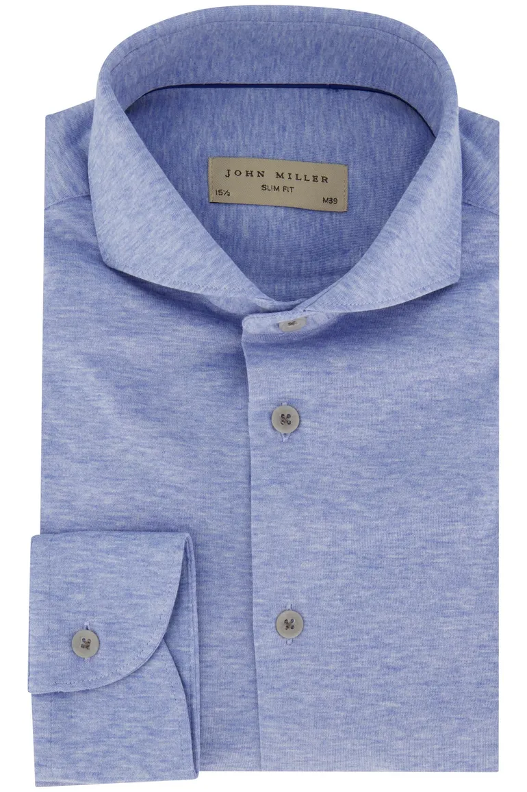 John Miller katoenen overhemd gemêleerd slim fit lichtblauw