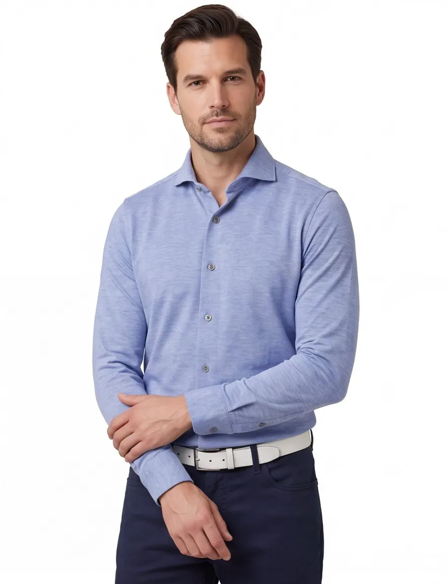 John Miller katoenen overhemd gemêleerd slim fit lichtblauw