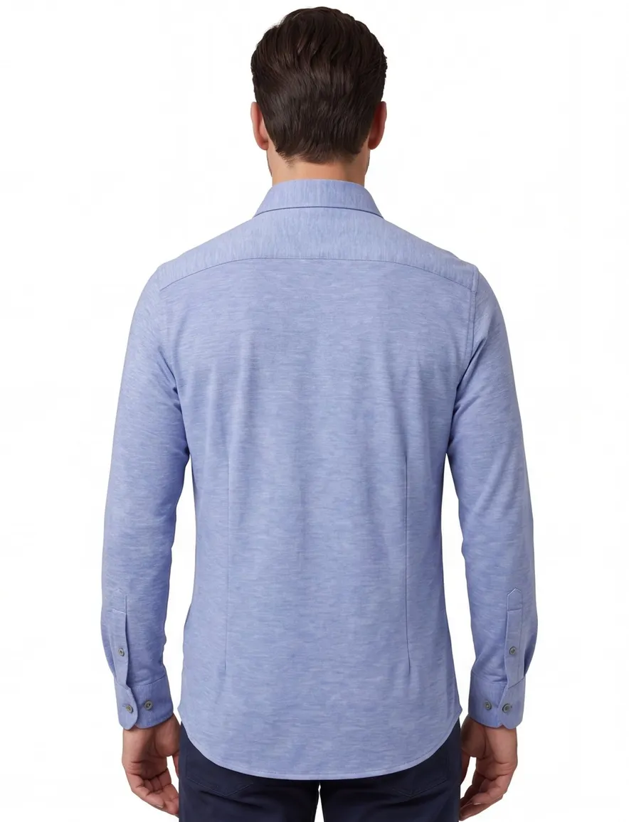 John Miller katoenen overhemd gemêleerd slim fit lichtblauw