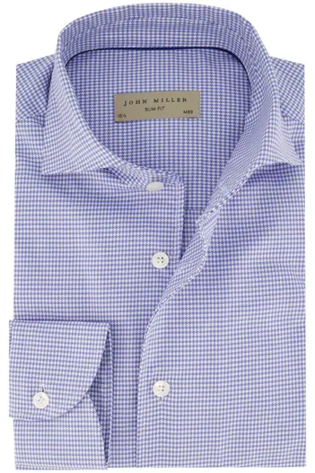 John Miller John Miller overhemd katoen lichtblauw geruit slim fit