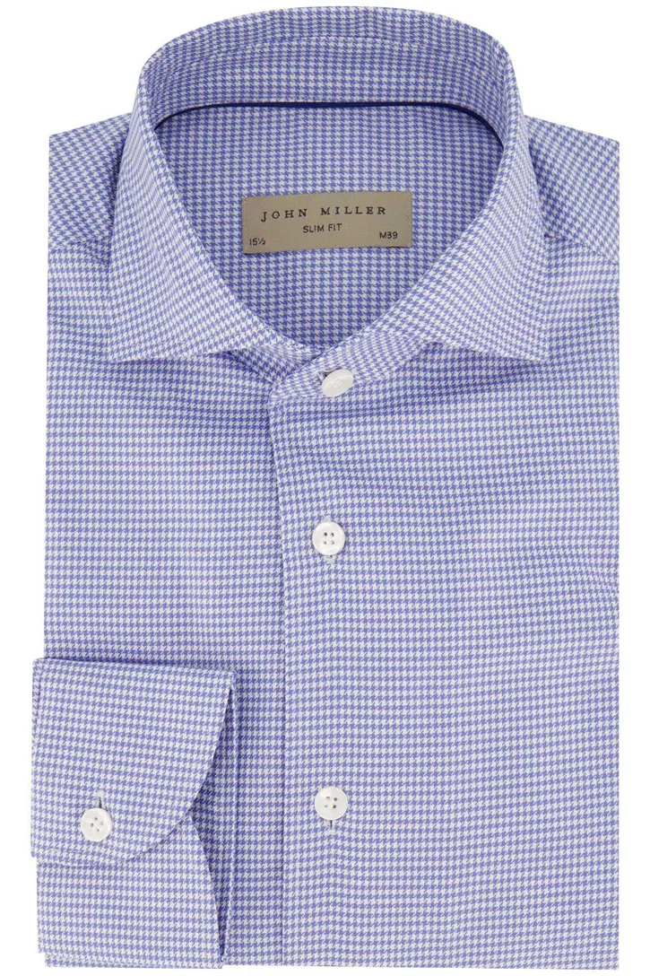 Katoenen John Miller overhemd slim fit lichtblauw geruit