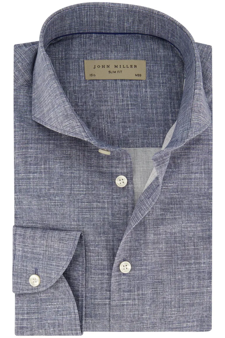 John Miller overhemd blauw slim fit katoen