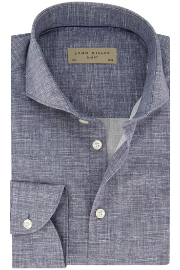 John Miller John Miller overhemd katoen blauw slim fit