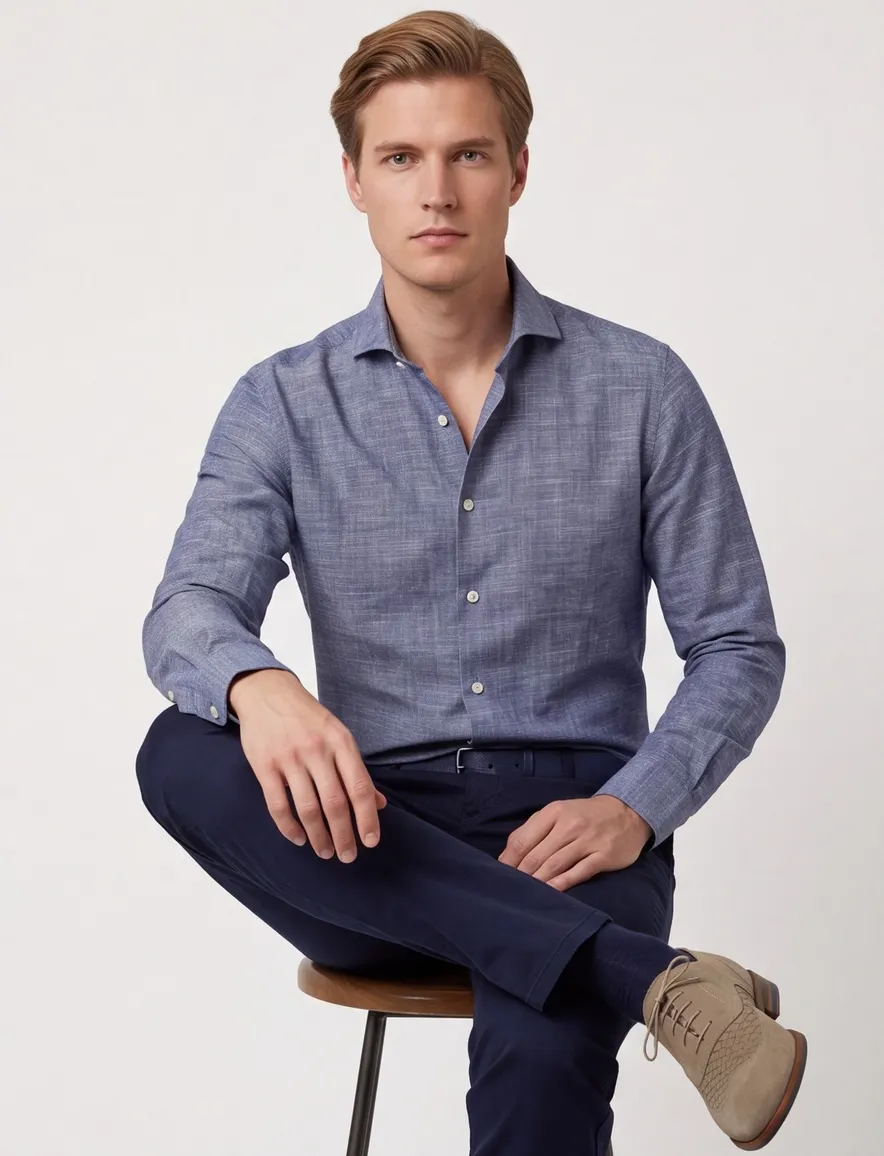 John Miller overhemd blauw slim fit