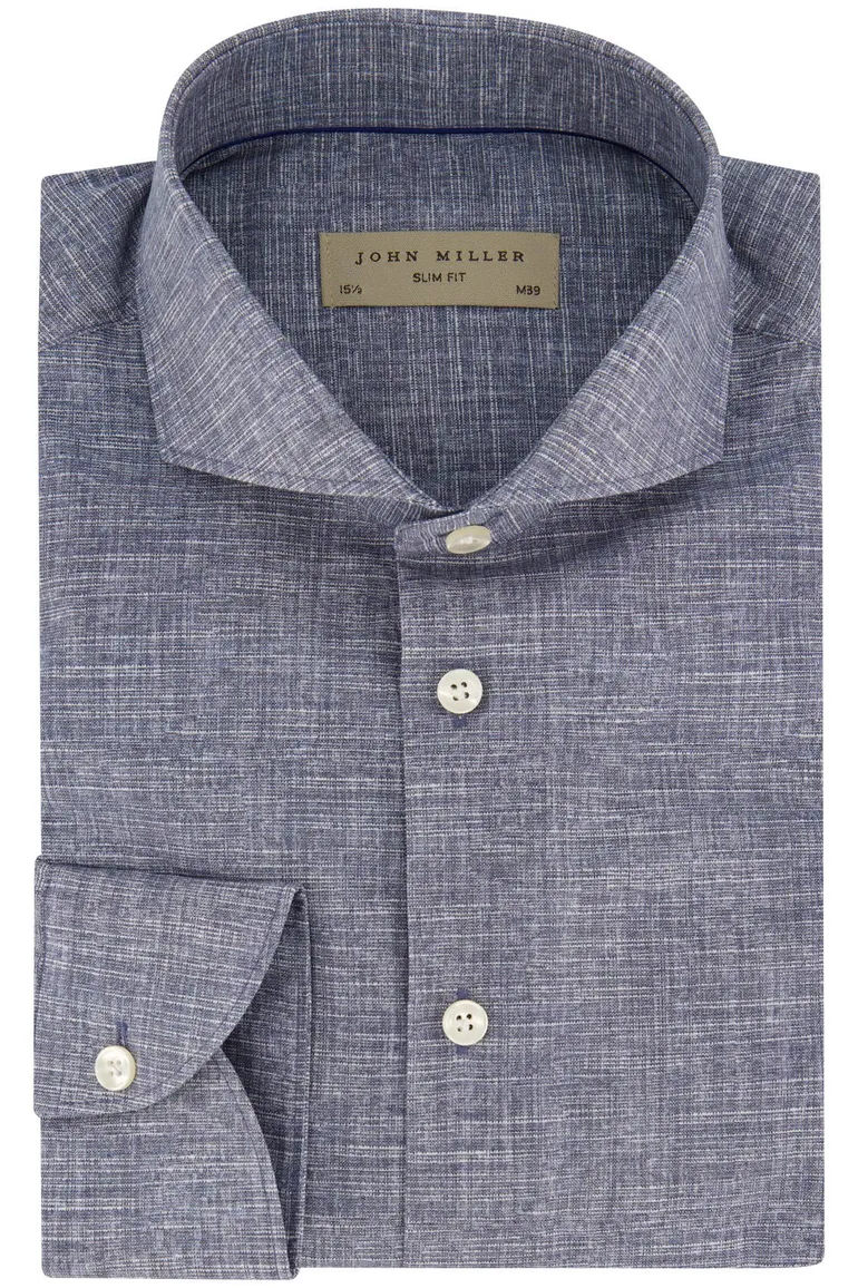 John Miller overhemd blauw slim fit katoen