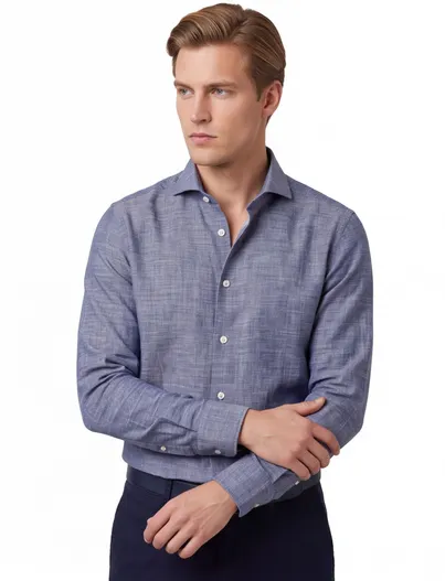 John Miller John Miller overhemd katoen blauw slim fit