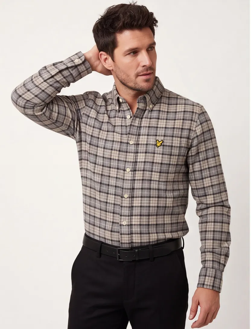 Lyle & Scott overhemd grijs geruit normale fit katoen