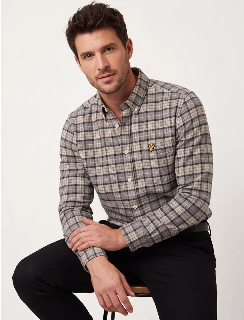 Lyle & Scott overhemd grijs geruit normale fit katoen