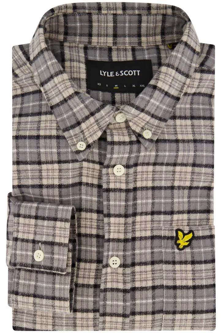 Lyle & Scott overhemd grijs geruit normale fit katoen