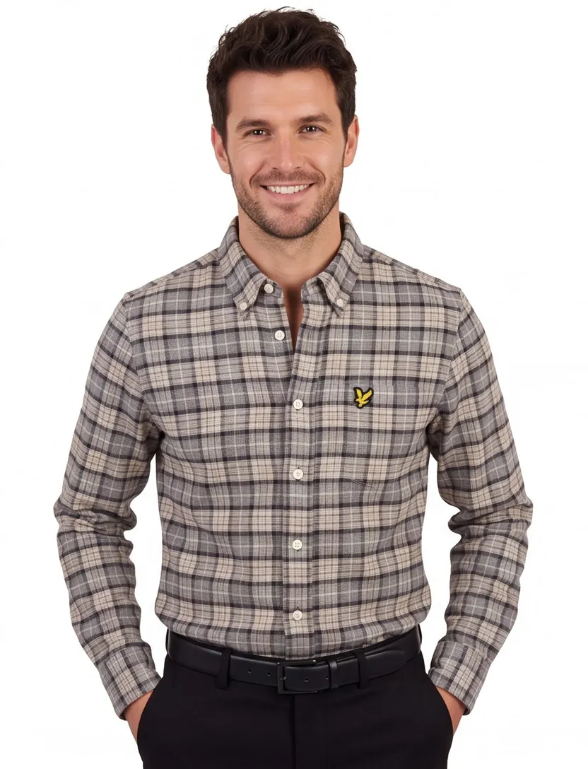 Lyle & Scott overhemd grijs geruit normale fit katoen