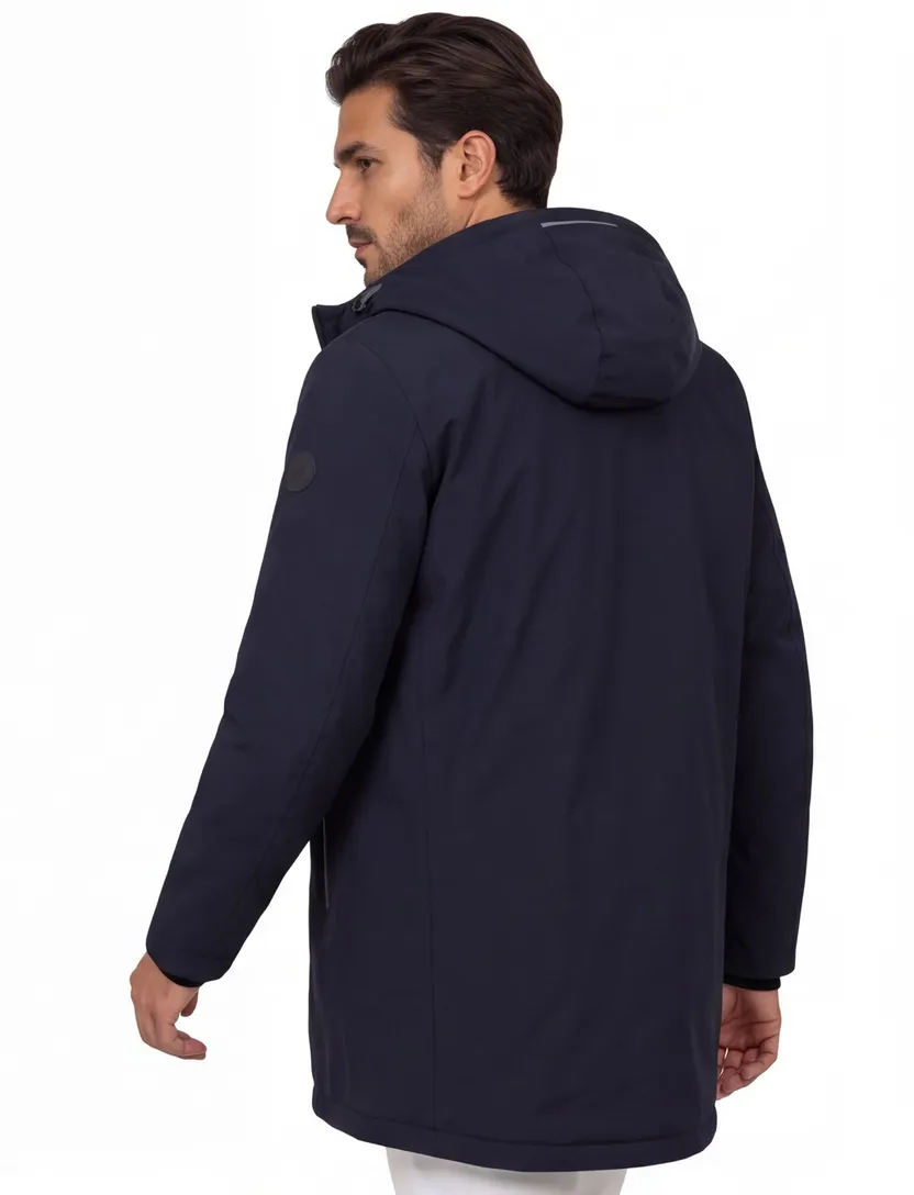 winterjas People of Shibuya donkerblauw effen rits normale fit