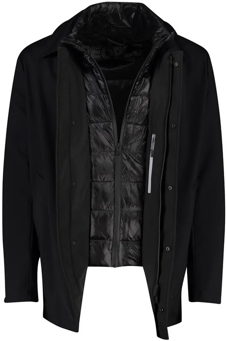 winterjas People of Shibuya zwart effen rits + knoop normale fit
