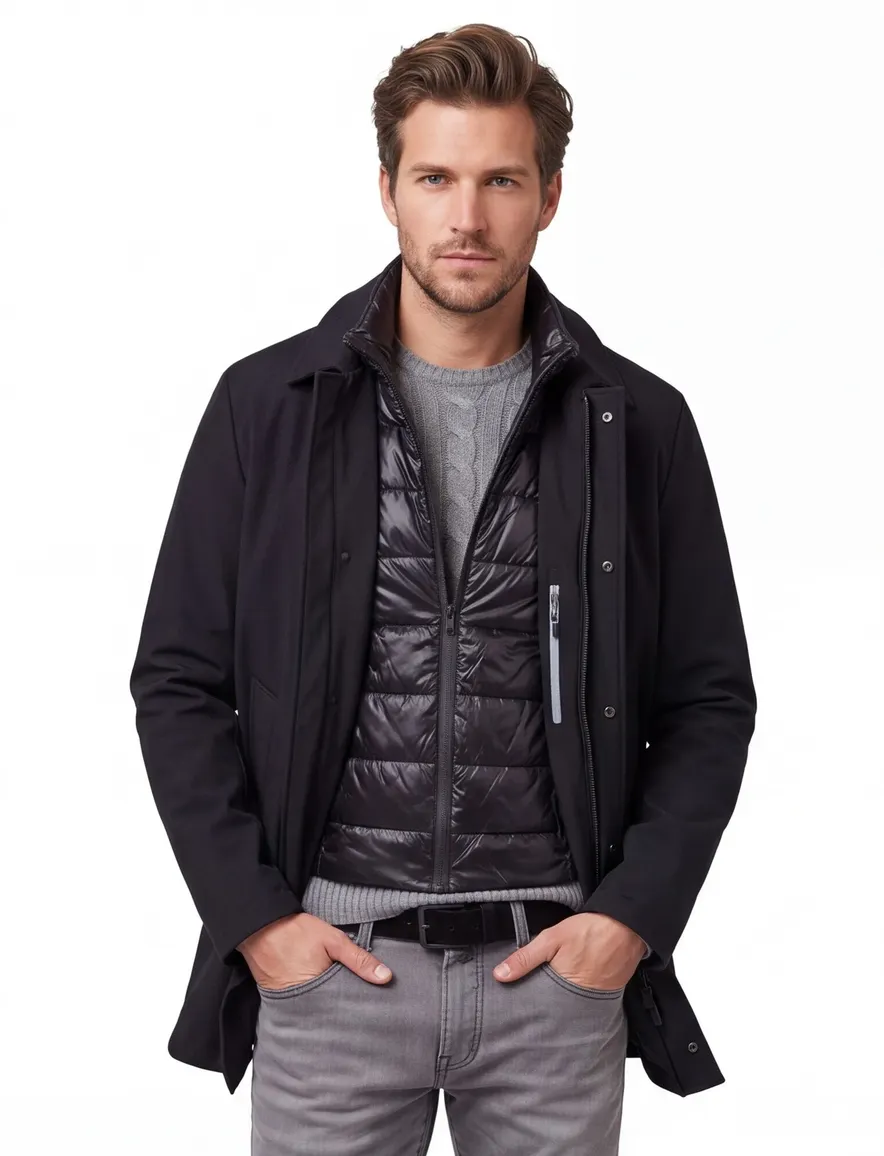 People of Shibuya winterjas zwart effen rits + knoop normale fit