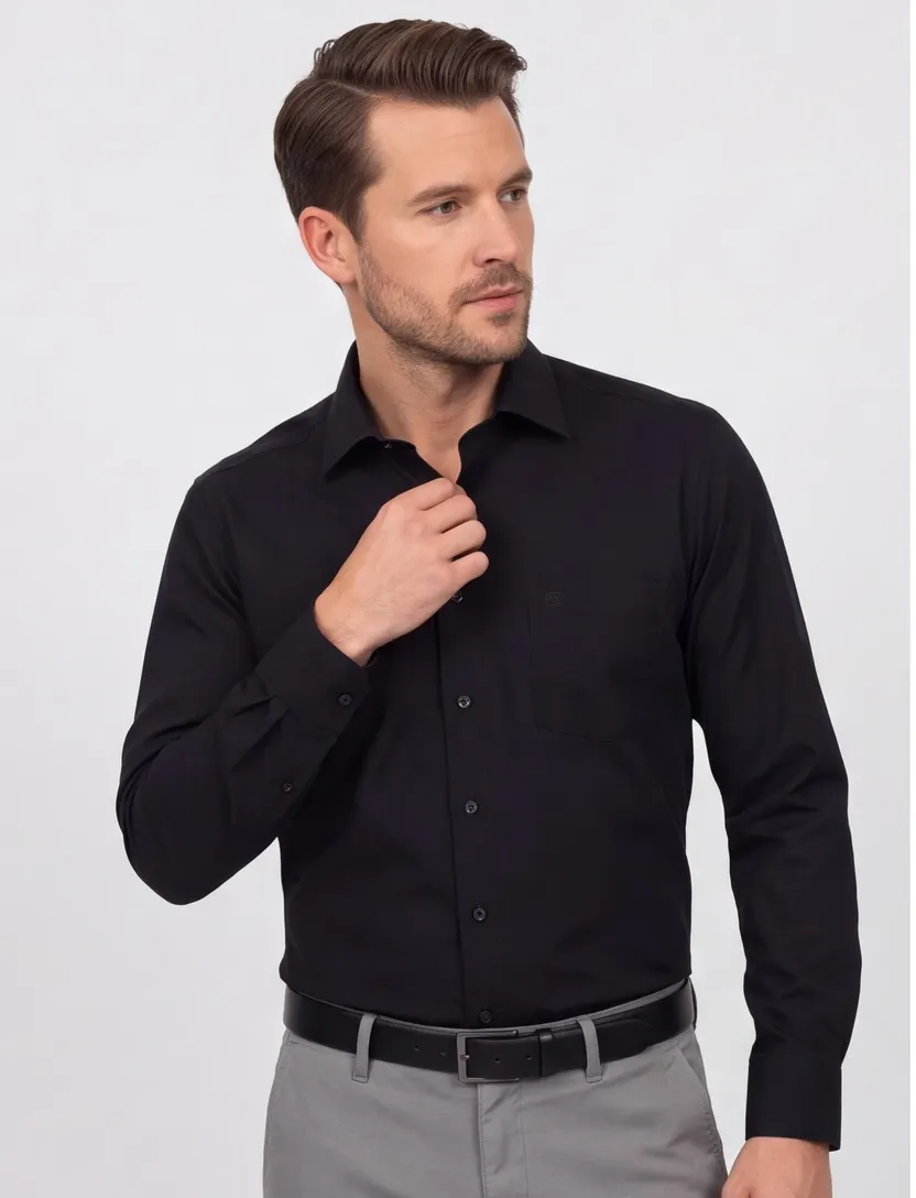 overhemd Casa Moda mouwlengte 7 normale fit zwart effen katoen