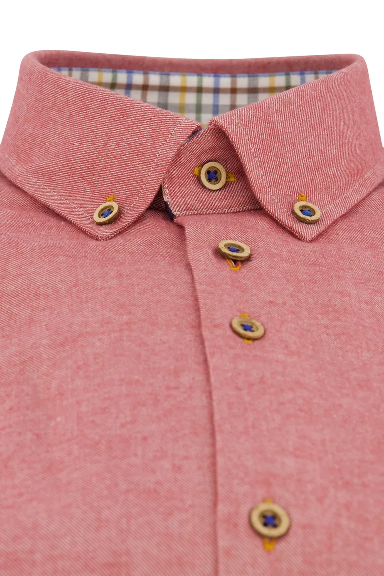 Portofino casual overhemd wijde fit rood effen katoen bruine knopen