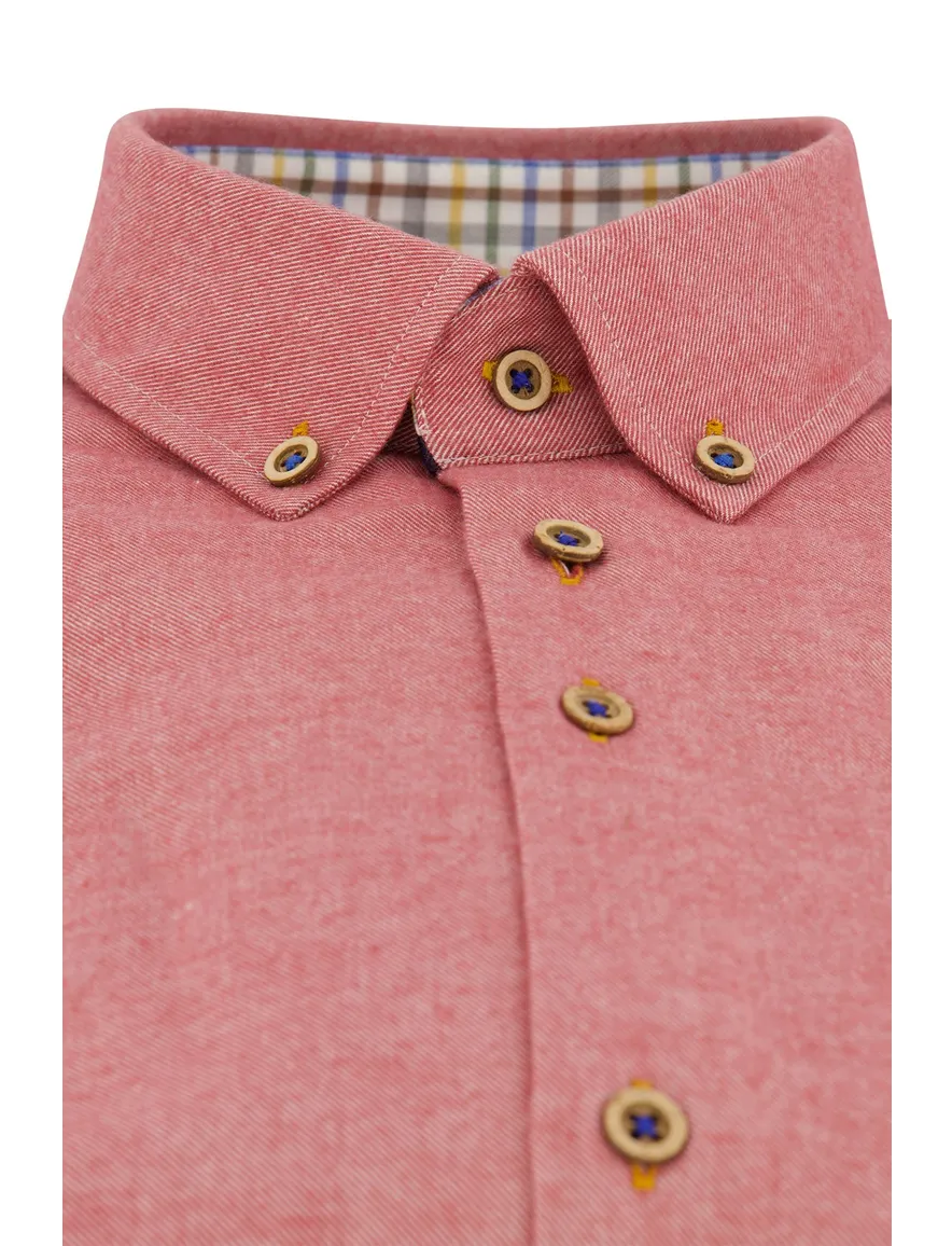 Portofino casual overhemd wijde fit rood effen katoen bruine knopen