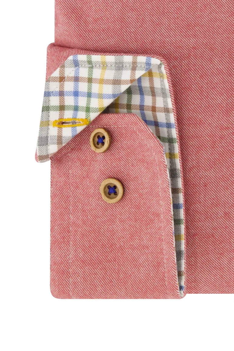 Portofino casual overhemd wijde fit rood effen katoen bruine knopen