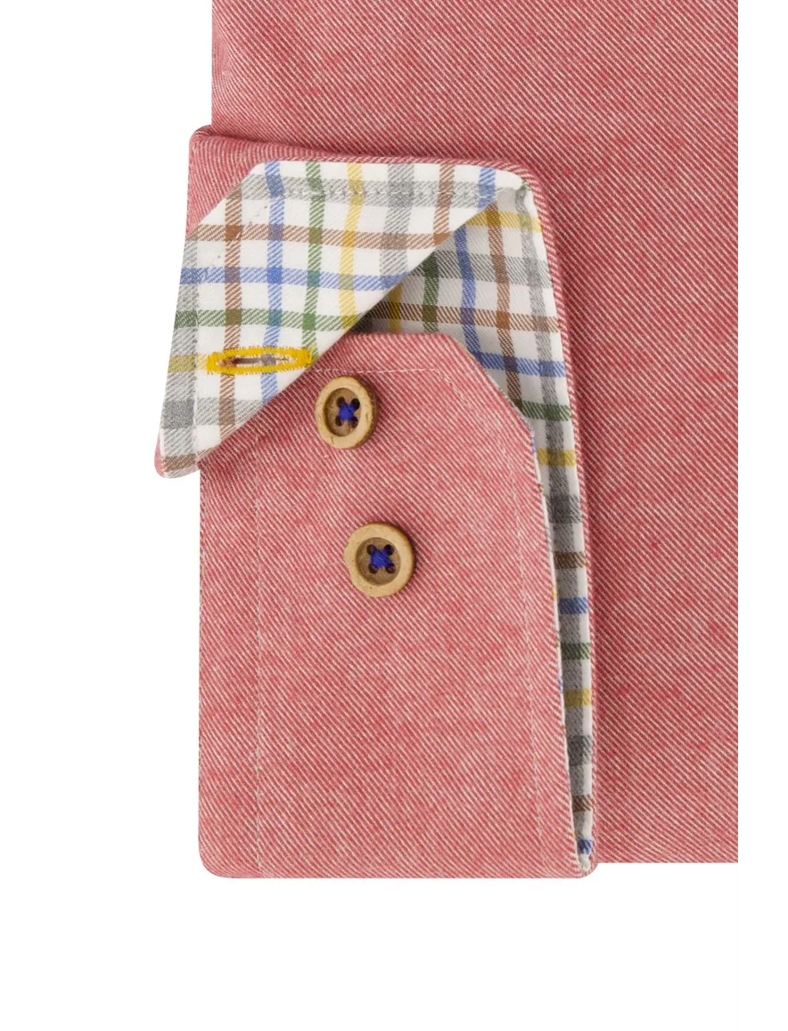 Portofino casual overhemd wijde fit rood effen katoen bruine knopen