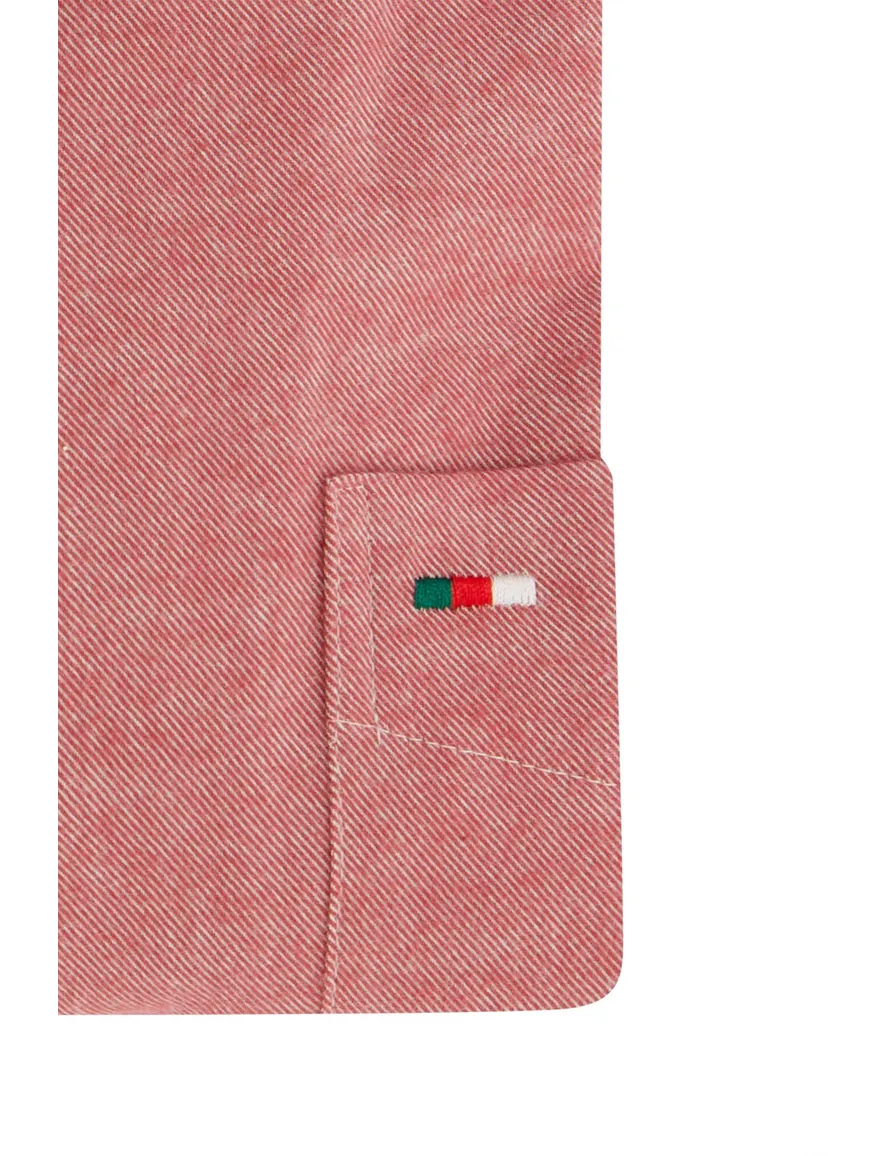 Portofino casual overhemd wijde fit rood effen katoen bruine knopen