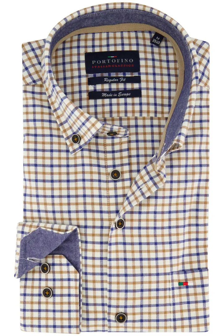 Portofino casual overhemd wijde fit geel blauw geruit katoen