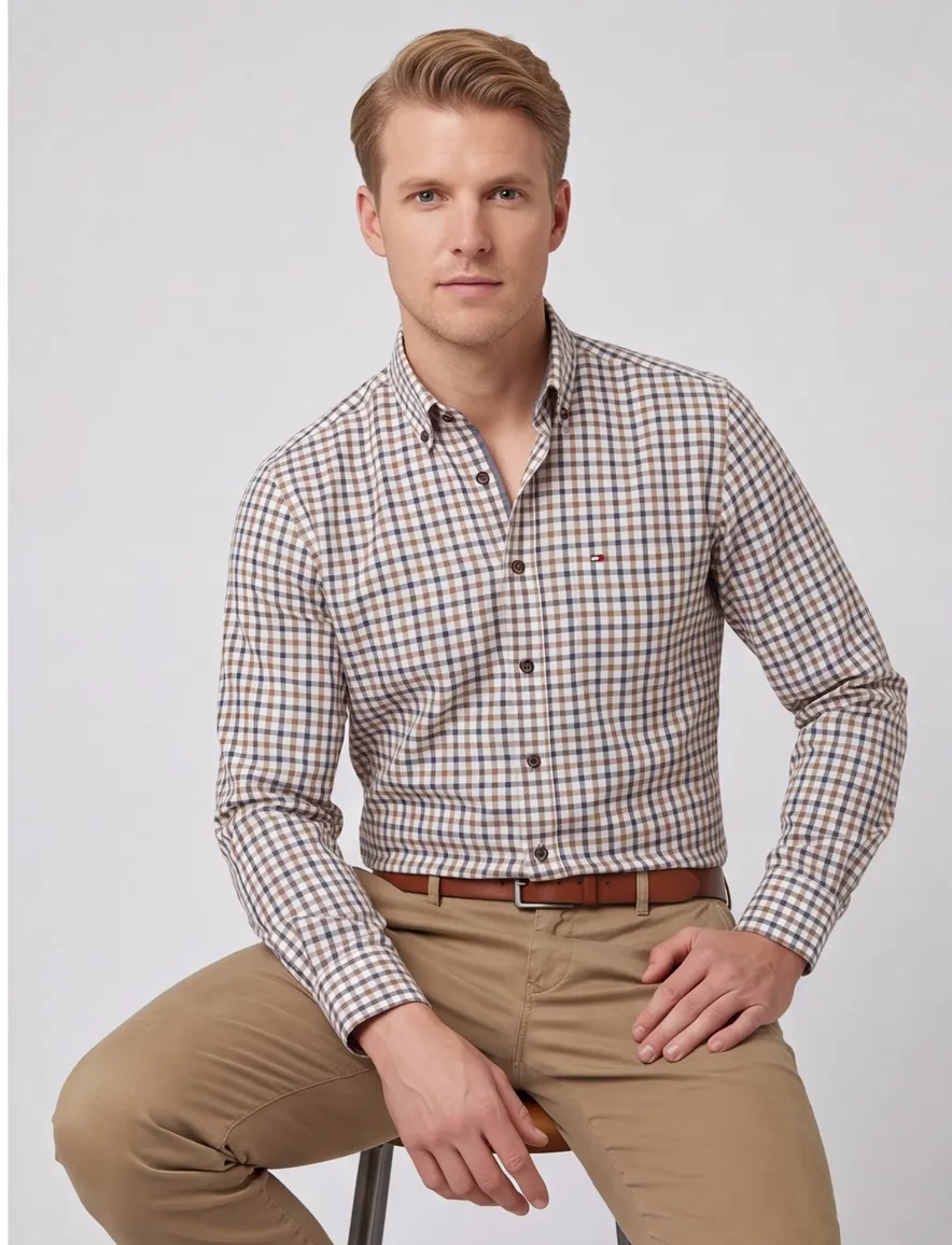 Portofino overhemd beige regular fit