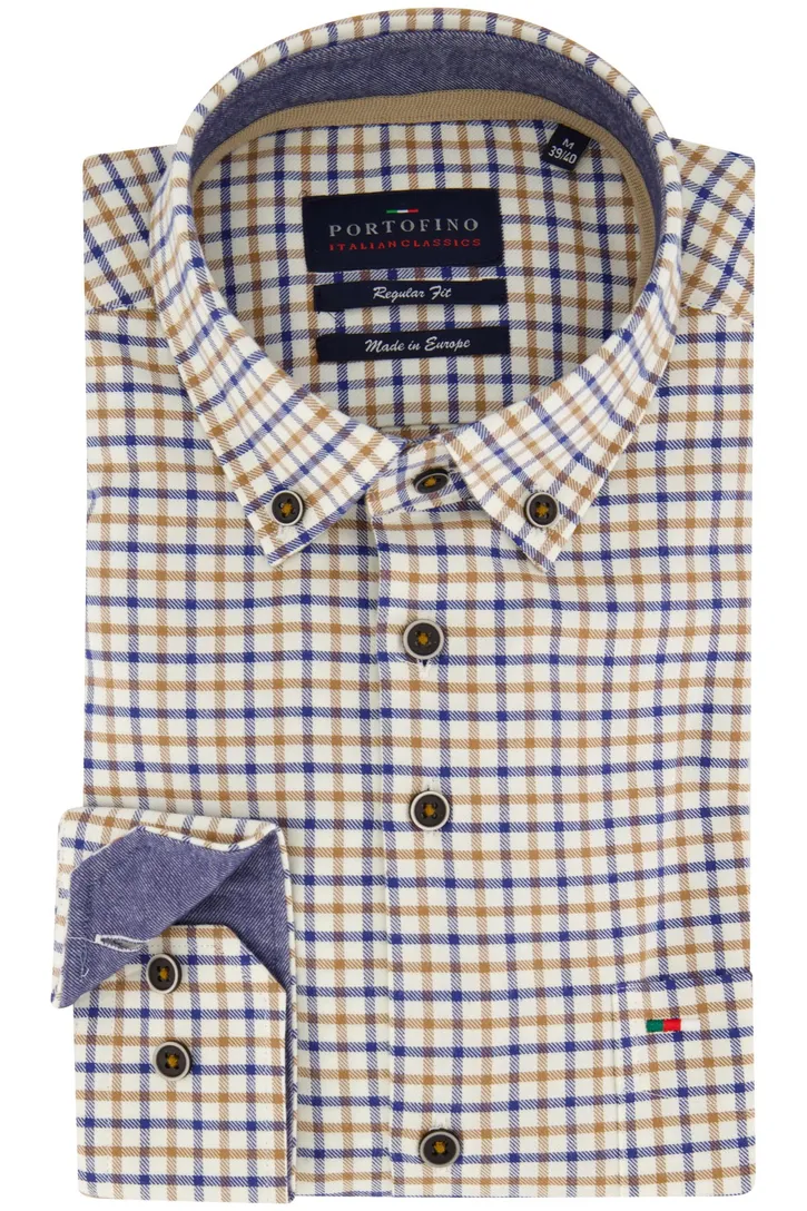 Portofino casual overhemd wijde fit geel blauw geruit katoen