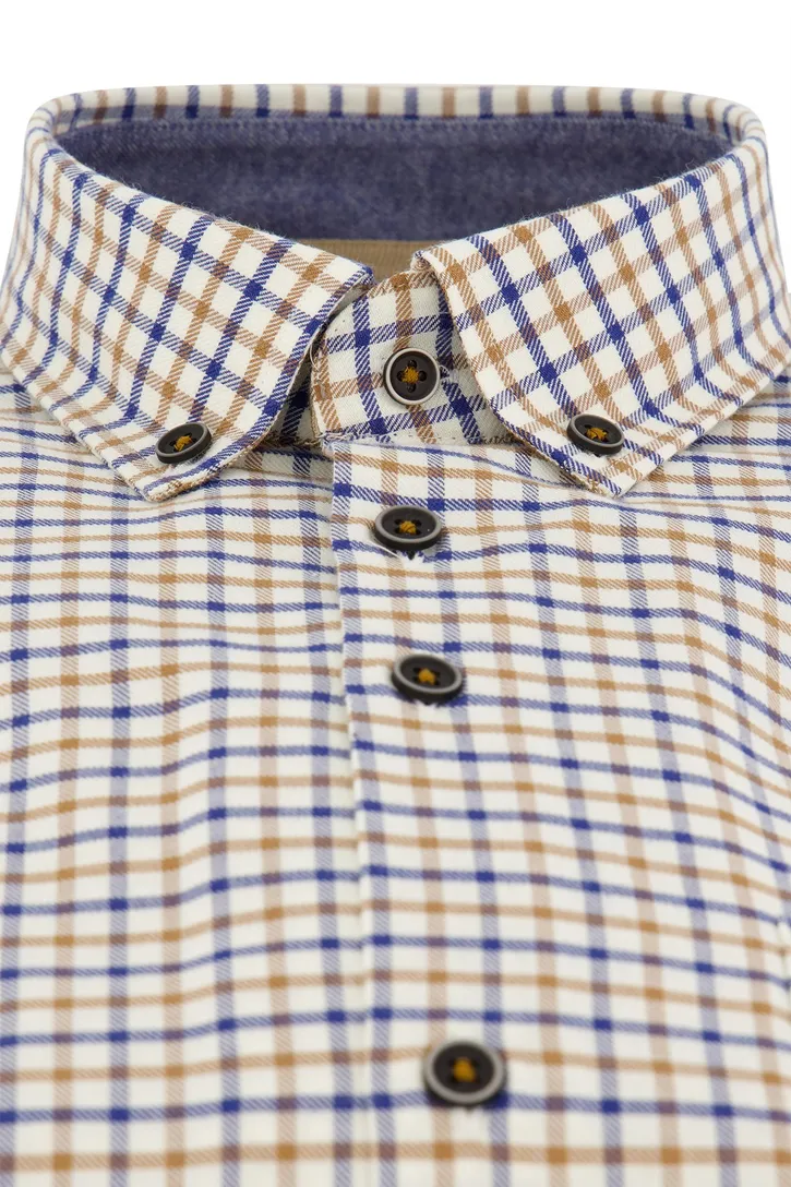 Portofino casual overhemd wijde fit geel blauw geruit katoen