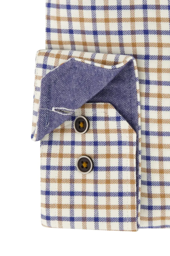 Portofino casual overhemd wijde fit geel blauw geruit katoen
