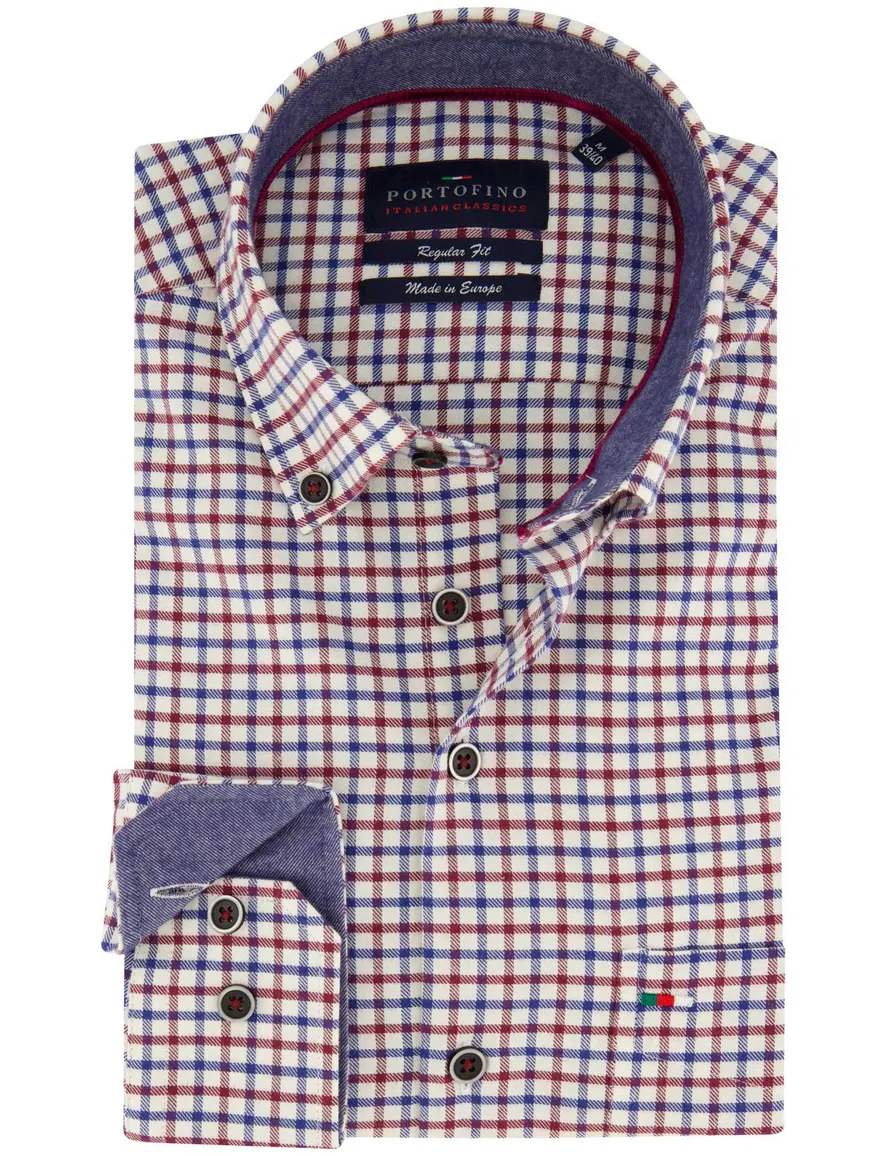 Portofino casual overhemd wijde fit rood geruit borstzak