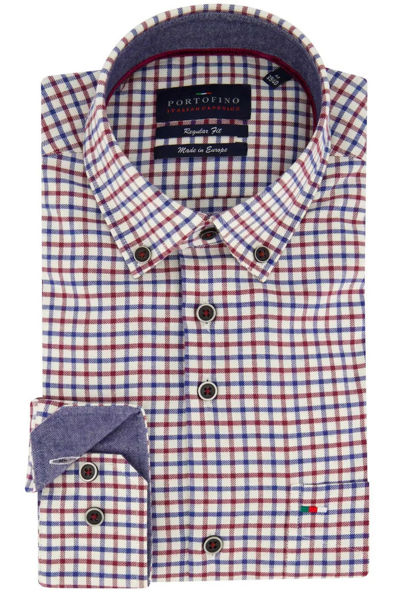 Portofino casual overhemd wijde fit rood geruit borstzak