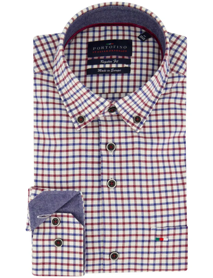 Portofino casual overhemd wijde fit rood geruit borstzak