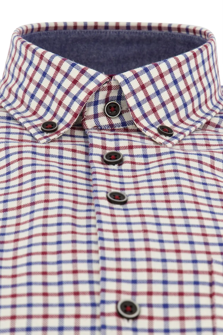 Portofino casual overhemd wijde fit rood geruit borstzak