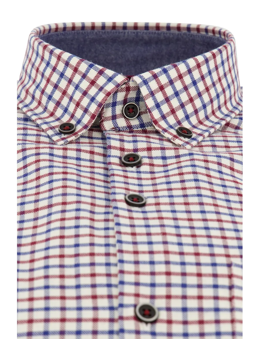 Portofino casual overhemd wijde fit rood geruit borstzak
