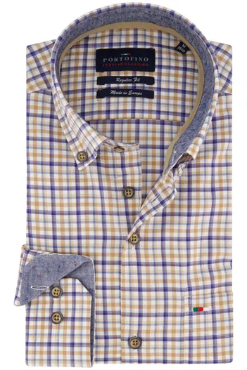 Portofino Portofino casual overhemd wijde fit blauw geruit katoen button-down