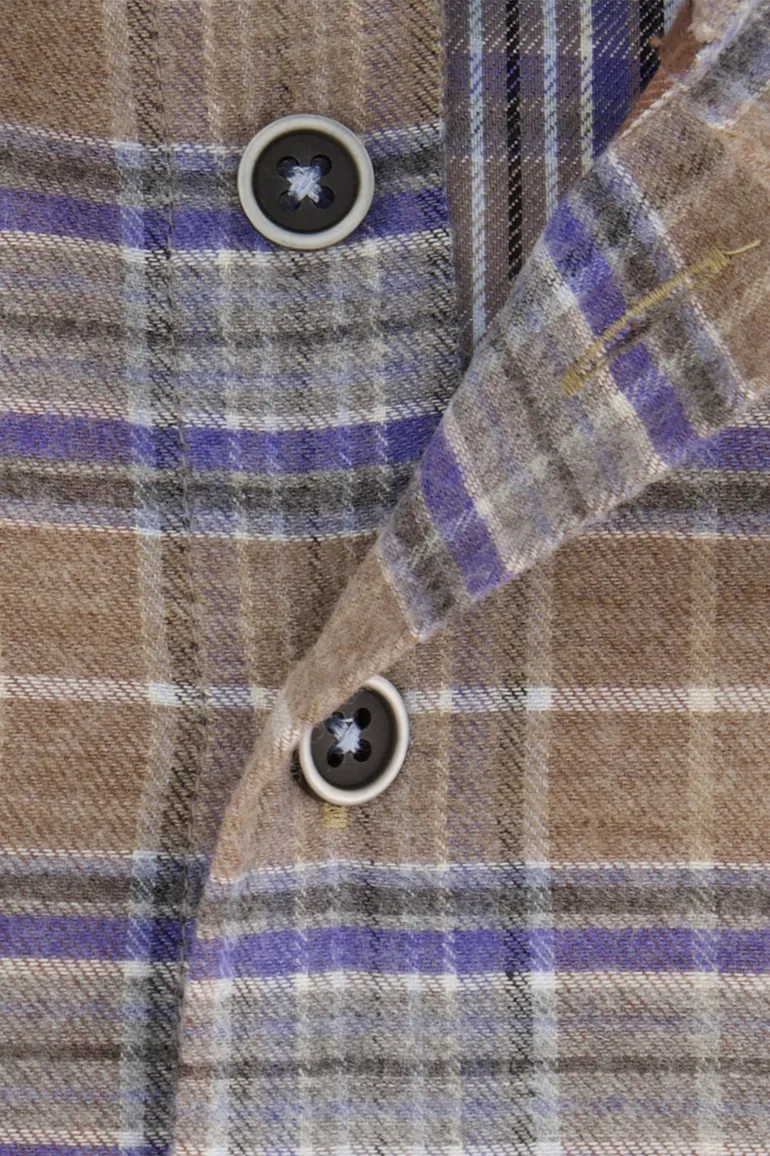 Portofino casual overhemd wijde fit bruin geruit katoen zwarte knopen
