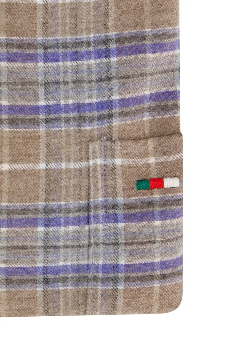 Portofino casual overhemd wijde fit bruin geruit katoen zwarte knopen