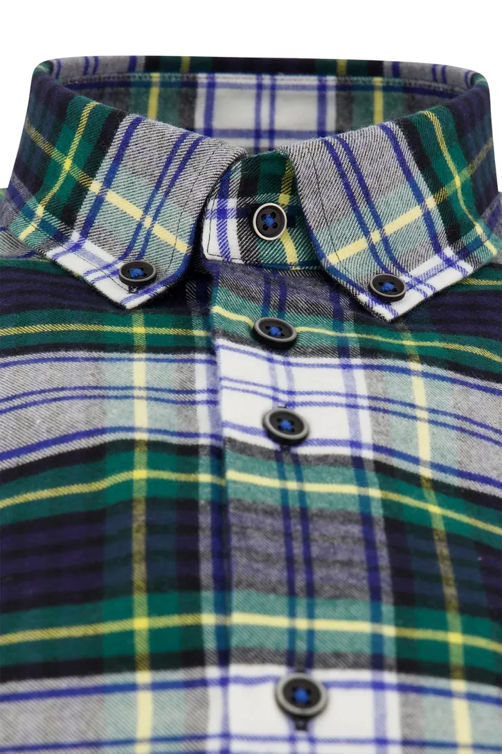 Portofino casual overhemd wijde fit donkerblauw geel groen geruit katoen