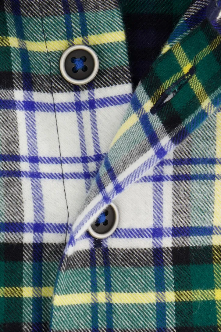 Portofino casual overhemd wijde fit donkerblauw geel groen geruit katoen