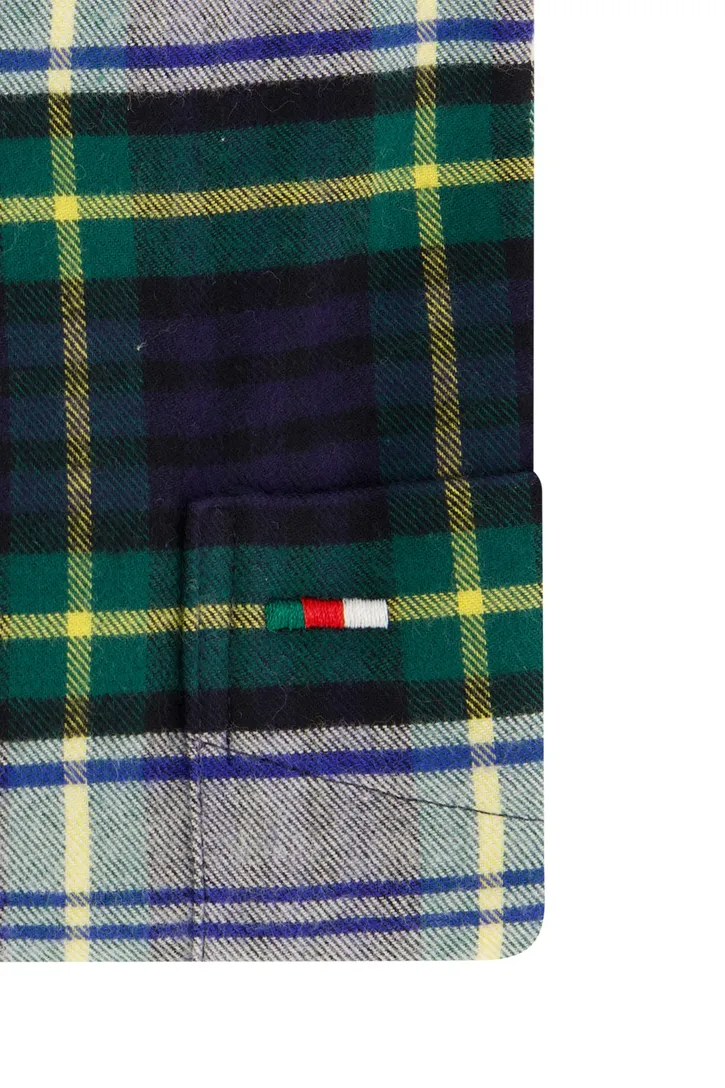 Portofino casual overhemd wijde fit donkerblauw geel groen geruit katoen