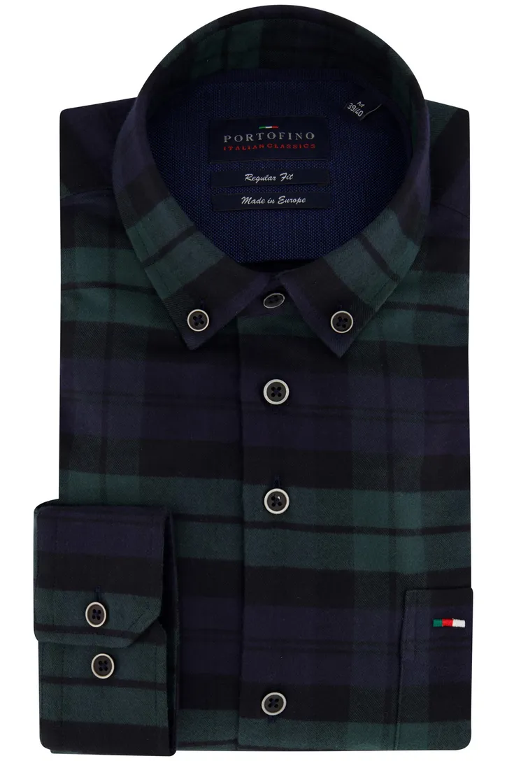 Portofino casual overhemd wijde fit donkerblauw geruit flannel katoen