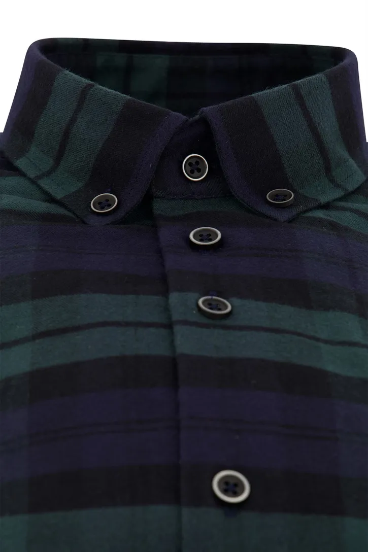Portofino casual overhemd wijde fit donkerblauw geruit flannel katoen