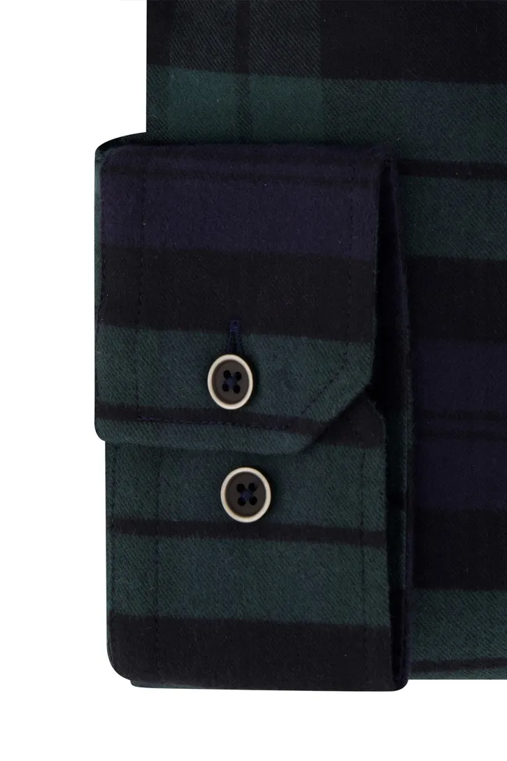 Portofino casual overhemd wijde fit donkerblauw geruit flannel katoen