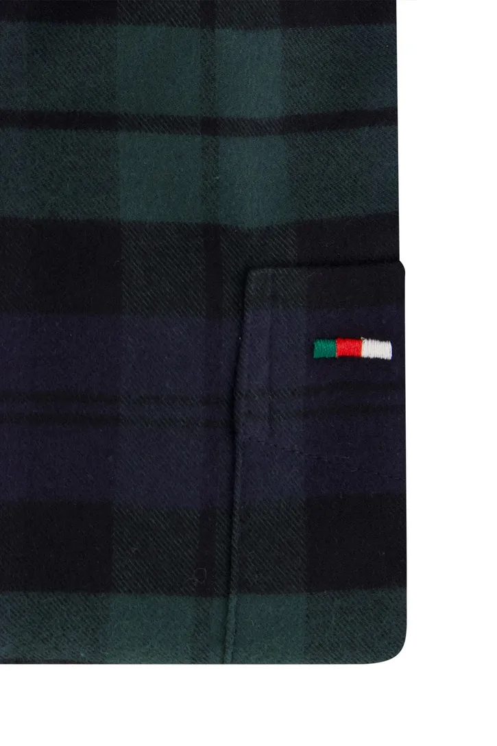 Portofino casual overhemd wijde fit donkerblauw geruit flannel katoen