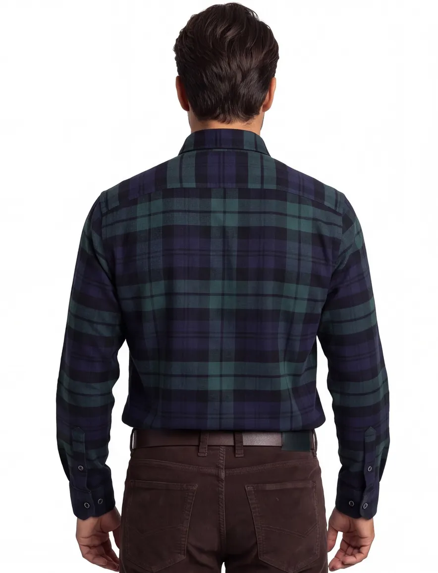 Portofino casual overhemd wijde fit donkerblauw geruit katoen flannel