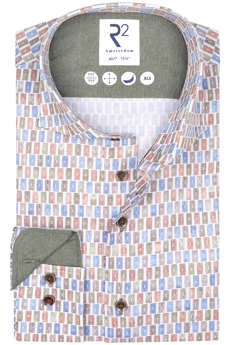 Roze geprint overhemd R2 business slim fit katoen