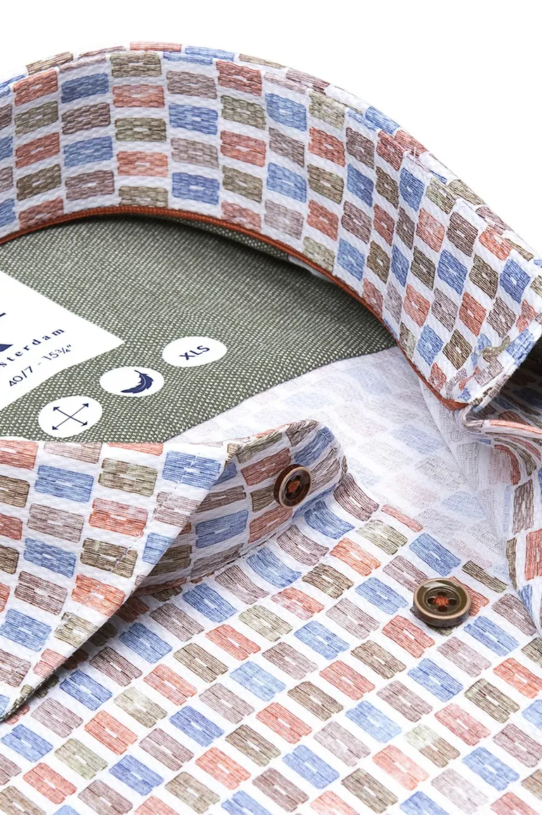 Roze geprint overhemd R2 business slim fit katoen