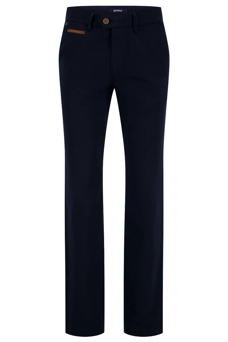 Gardeur katoenen broek Benny donkerblauw effen katoen-stretch