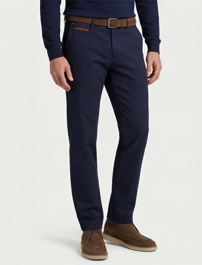 Gardeur katoenen broek Benny donkerblauw effen katoen-stretch