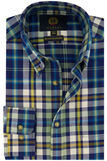 Viyella Viyella overhemd katoen blauw geruit