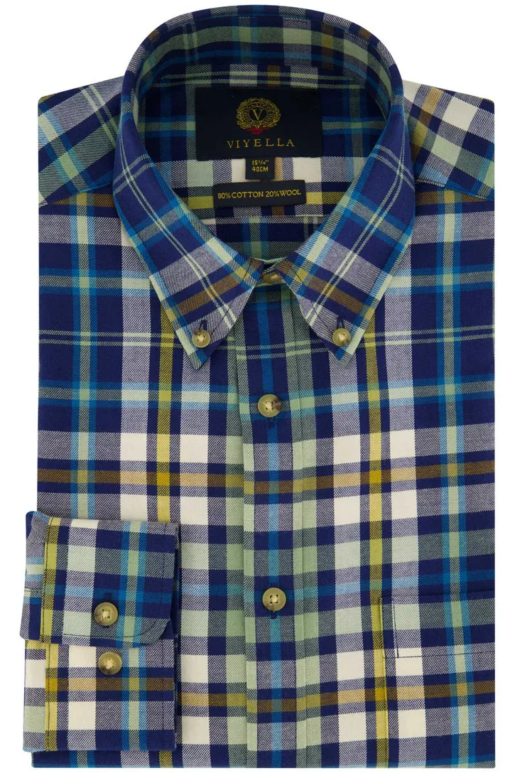Viyella overhemd blauw geruit katoen